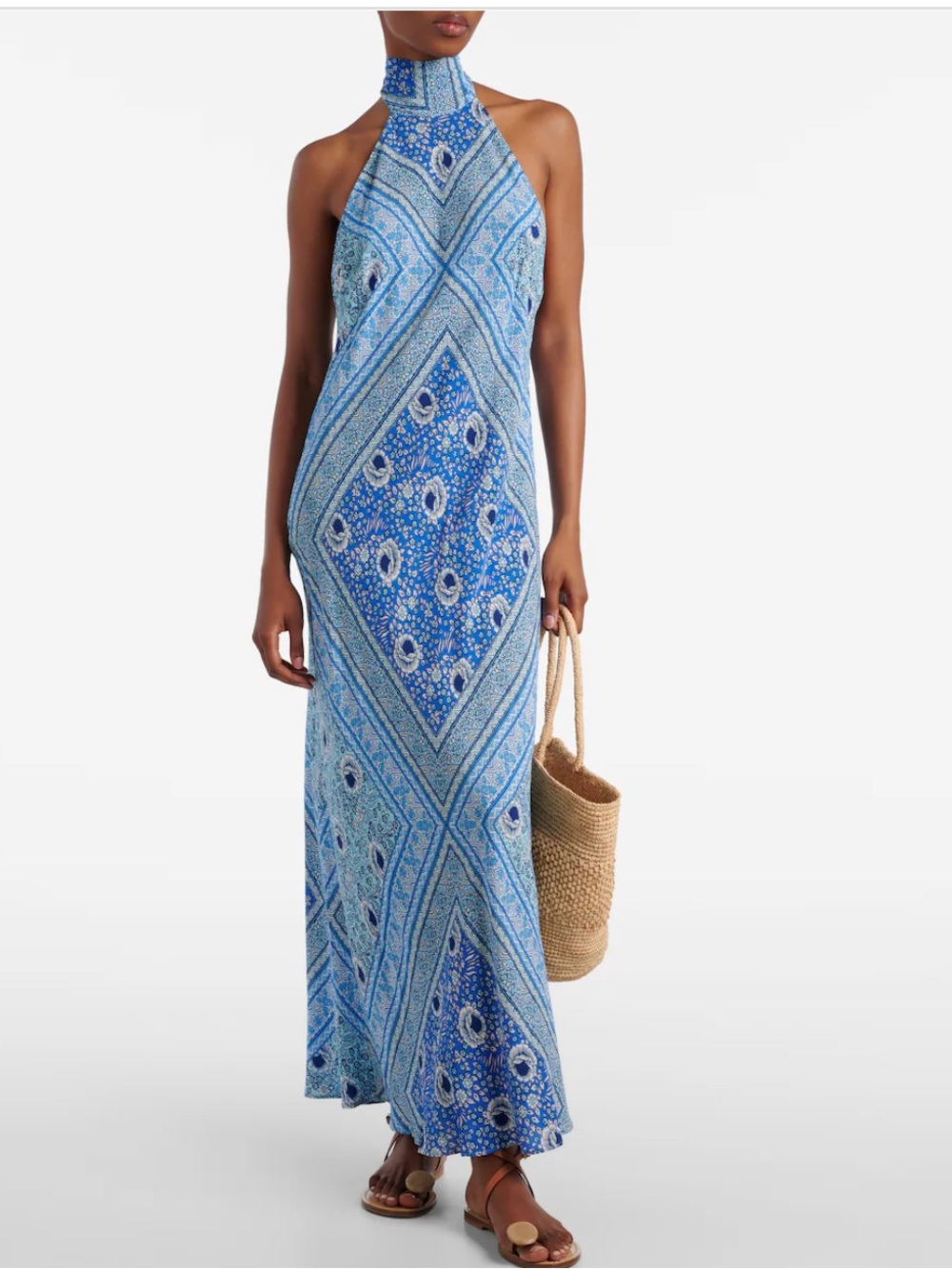 RIXO Maura Paisley Printed Satin Halter Maxi Dress